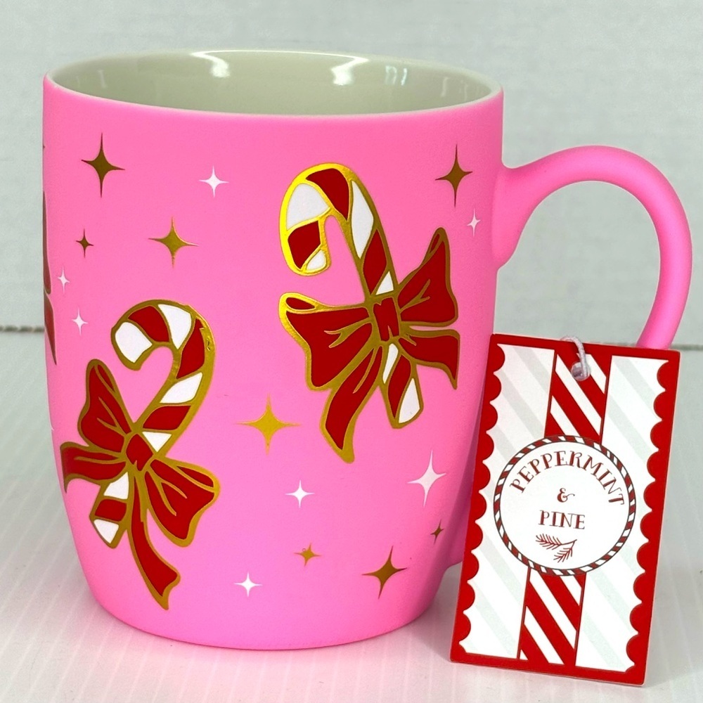 Peppermint & Pine Pink Soft Touch Candy Cane Mug NEW